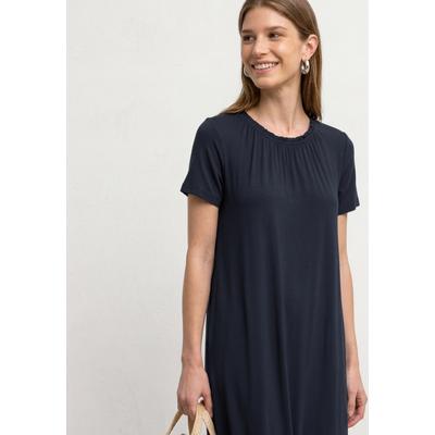 Sommerkleid STREET ONE, Damen, Gr. 44, EURO-Größen, blau (schwarzest blau), Stoff, 95% Viskose, 5% Elasthan, unifarben, normal knielang, Rundhals, abgesteppt, Kleider Sommerkleid, knielang
