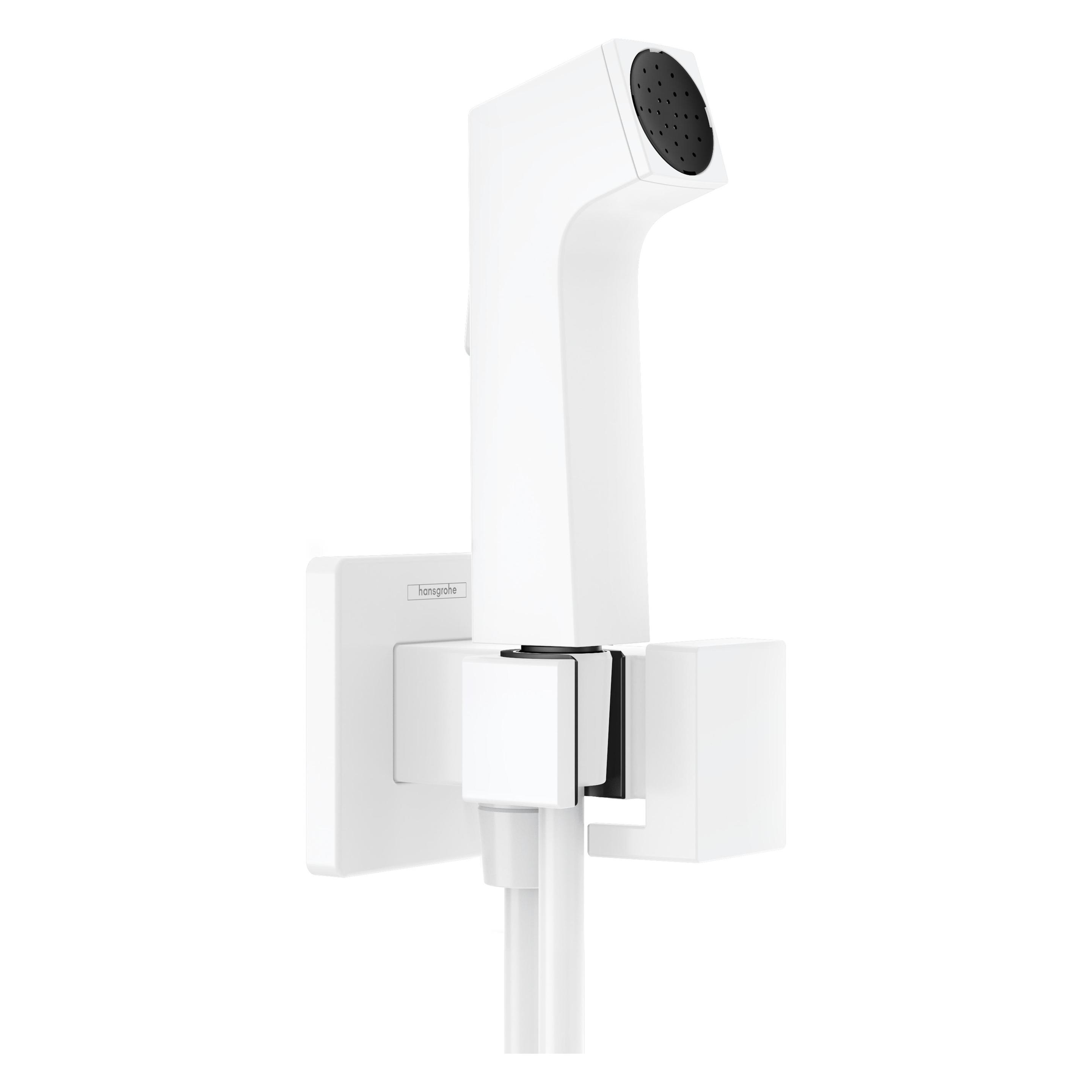 hansgrohe Bidette E Handbrause, 1jet, für Kaltwasser, mit Brausehalterung, eckiges Design, EcoSmart (29231700)