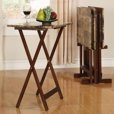 Jasper Tray Table Set Faux Marble by Linon Home Décor in Marble Brown