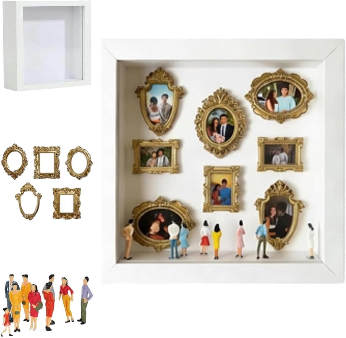 Mini Museum Display Herinneringsdoos met Gouden Mini Lijsten - 25 cm - Goud