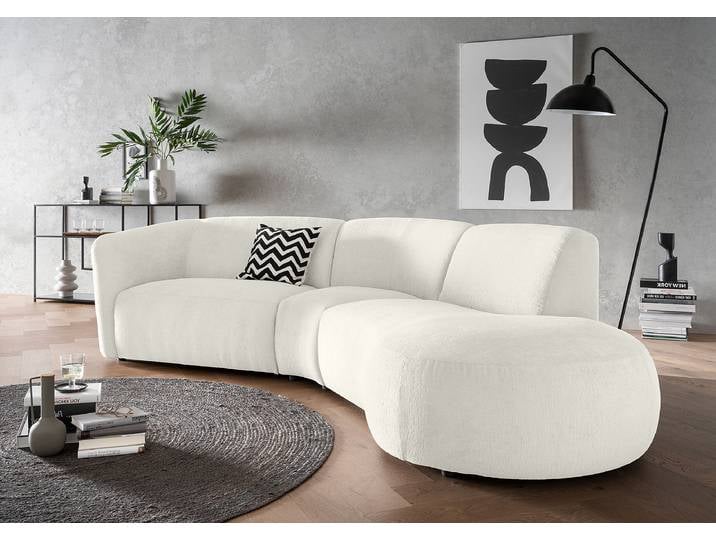 Rundecke Weiß Strukturstoff Okka 276 x 72 x 183cm Ottomane davorstehend rechts Modern
