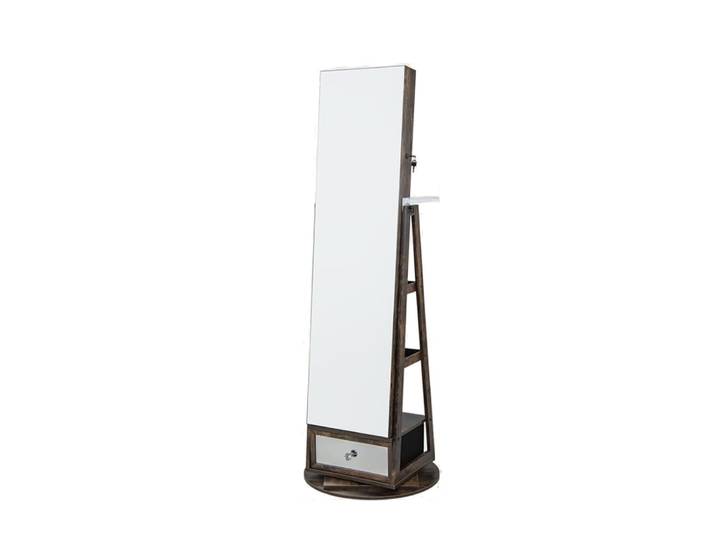Armoire à bijoux sur pied pivotante à 360° lumière led noyer