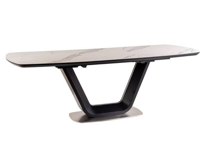 Feldmann-Wohnen Esstisch Accra (Tischplatte ausziehbar bis 220cm, 1-St., Marmor Optik, Tischplatte aus Keramik), 160-220x90cm weiß Marmor / schwarz ausziehbar