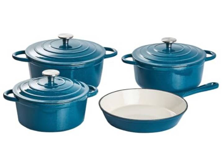 Beliani Gusseisen Kochgeschirrset 7-teilig Blau 4-teilig Emailliertes Rund Emailliert, Benötigt keine Montage, 25 x 25 x 5 cm