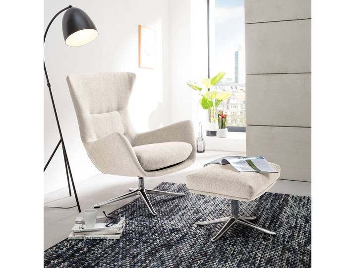 Fauteuil avec pied cruciforme Beige Tissu Saia Chrome brillant 84 x 99 x 96cm