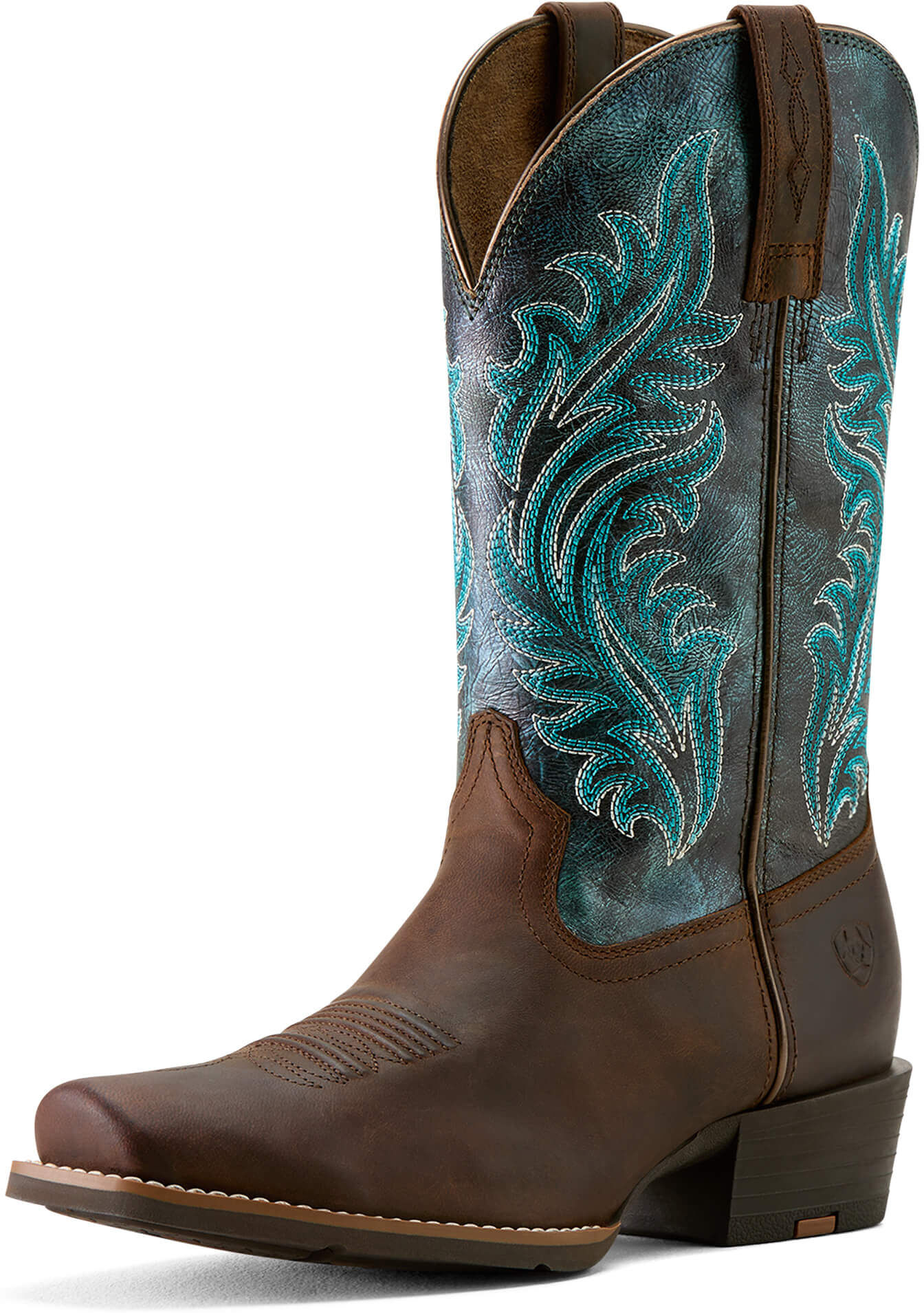 Women's Round Up Narrow Cutter Toe Cowgirl Boots in Sassy Brown Ocean Wave, Size: 6 B / Medium by Ariat