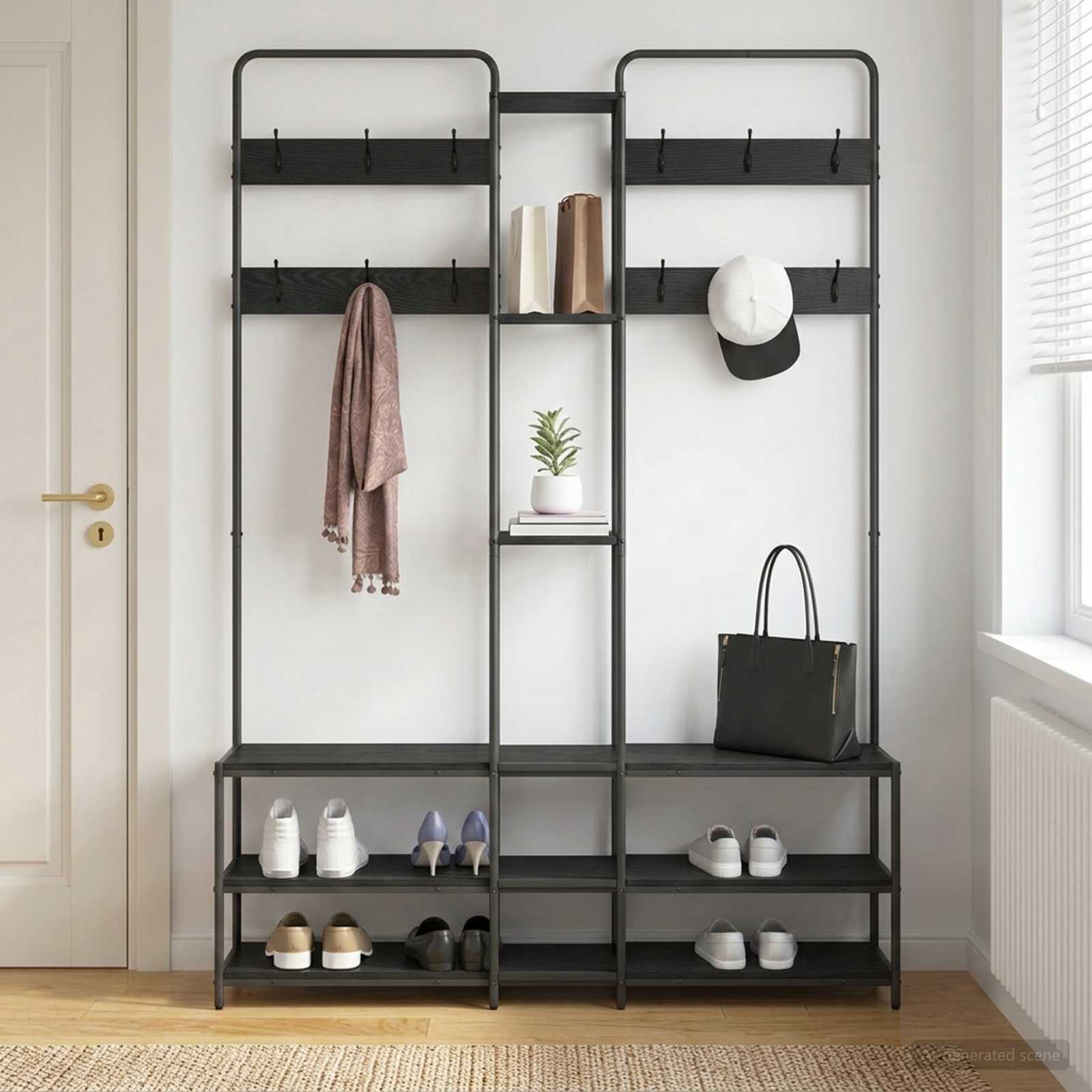 vidaXL Portemanteau avec banc à chaussures Chêne noir