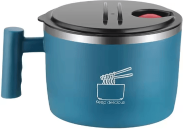 Inspire Picks Stainless Steel Instant Noodle Bowl With Lid Sealed Portable Drain Bowl blue