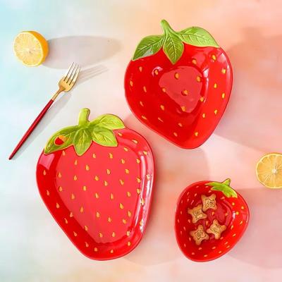 Inspired Finds Strawberry Ceramic Dessert Bowl Cute Strawberry Shaped Bowl For Snacks, Fruit & Salad strawberry Dish