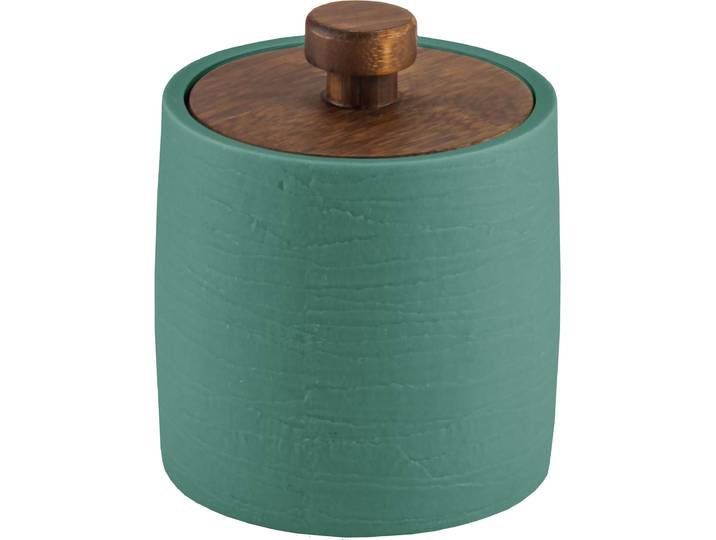 Wattepadspender KLEINE WOLKE Harper , grün (petrol), B:9,1cm H:11,2cm L:9,1cm Ø:9,1cm, Bambus, Polyresin (Kunststein), Dosierspender, Wattepadspender