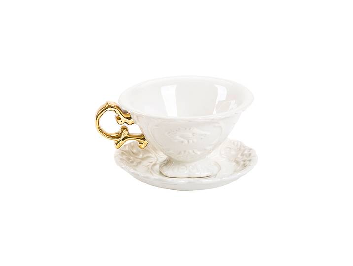 Design Tee- & Kaffee-Set „I-Tea“ aus Porzellan Weiss, Pink Seletti