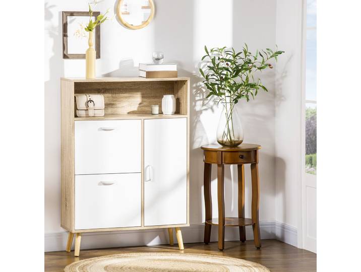HOMCOM Armoire à Chaussures 2 Portes - 80x25,5x112,5cm