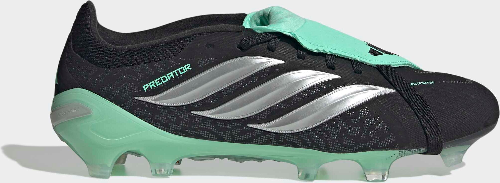 Fussballschuh ADIDAS PERFORMANCE "PREDATOR PRO, FESTE BÖDEN, UMSCHLAGBARE ZUNGE", Gr. 42,5, schwarz (core schwarz, silber metallic, pulse mint), Synthetik, Textil, Schuhe Fussballschuh, Aussensohle für Rasen und feste Böden core schwarz, silber metallic, 