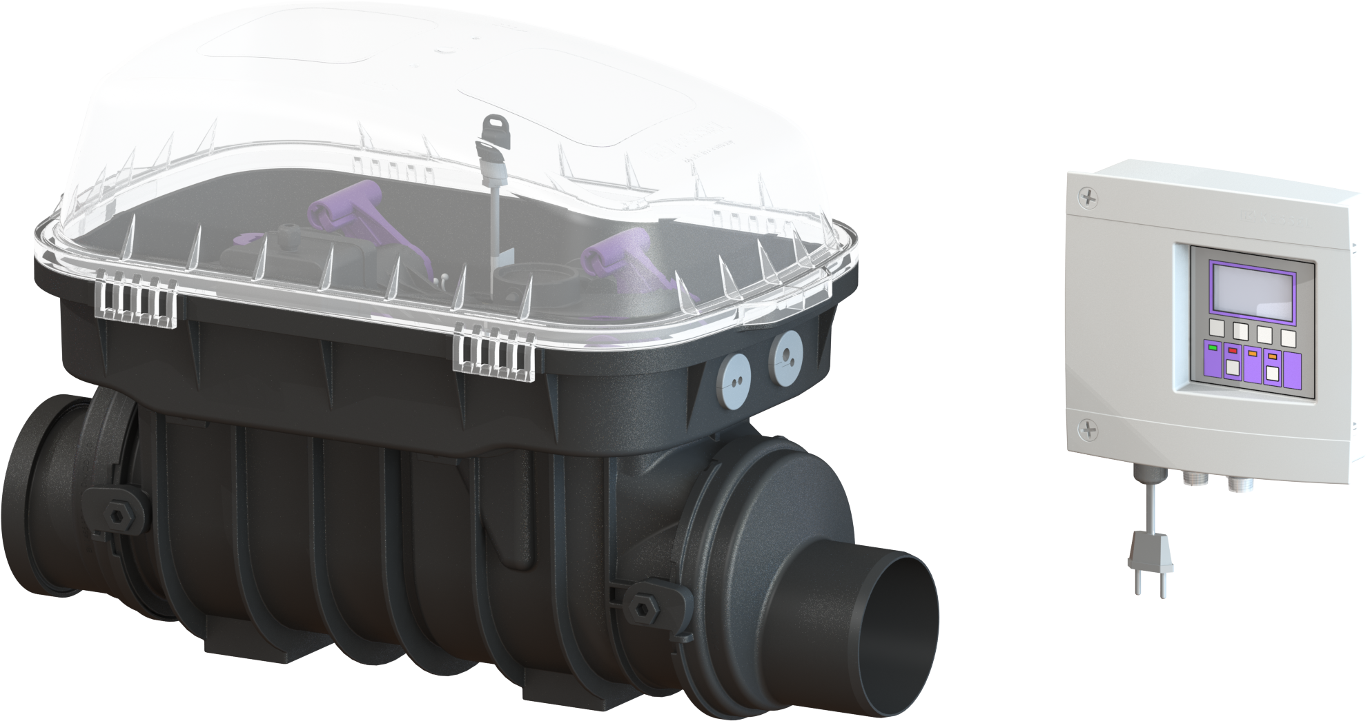 Dispositif anti-refoulement KESSEL Staufix FKA DN 100, exposé 84100 pour eaux usées contenant des matières fécales, avec unité de contrôle de confort, DN 100