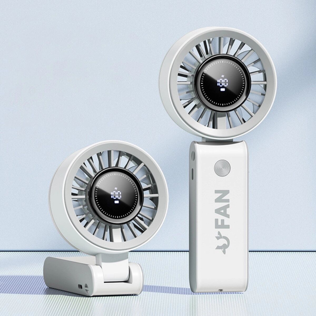 INF USB wiederaufladbarer faltbarer Ventilator mit Digitalanzeige – Hochgeschwindigkeits 3-in-1 Hand-, Tisch- und Weiß