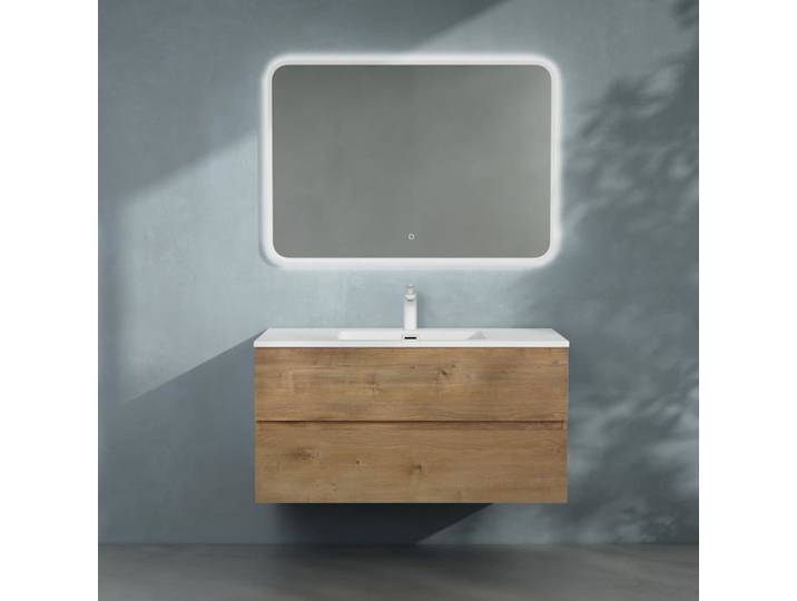 Sogood Meuble de Salle de Bain Suspendu 80x48x50cm Ensemble de 3 Pièces Meuble avec Lavabo et Led Miroir Design Aqualis