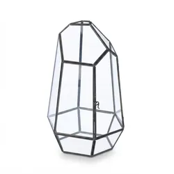 Relaxdays Pflanzenterrarium, Glas & Kupfer, 26x18x15 cm, Glaskasten Kakteen & Moos, geometrisch, Fensterbank, schwarz