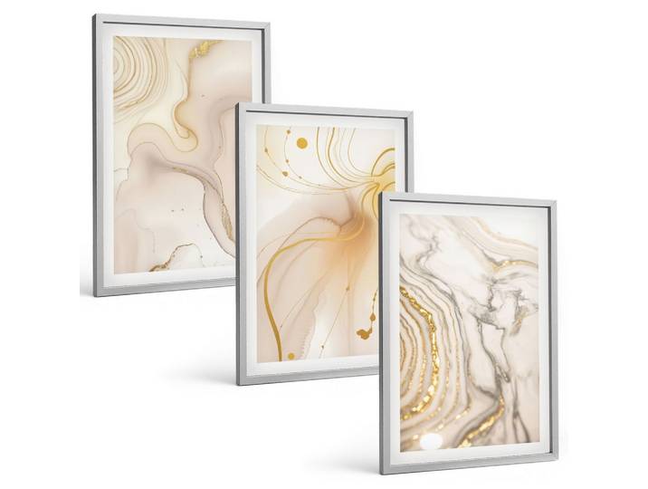BILDER SET 3er Set - 40x60 cm Silberner Rahmen - Subtile abstrakte Muster