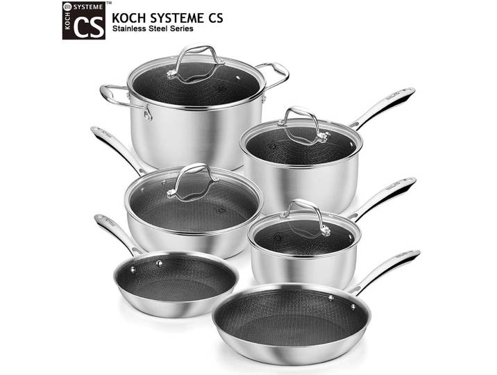 Ensemble de cuisine KOCH SYSTEME CS 10 pièces, casseroles et poêles en acier inoxydable triple couche, poêle antiadhésive, casserole, intérieur en nid d'abeille