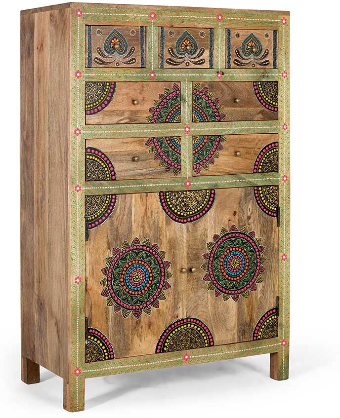 Pharao24.de Kommode Holzkommode handbemalt mit Mandala Motiven
