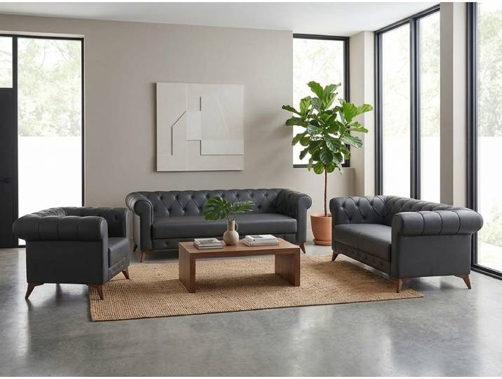 Xlmoebel Chesterfield-Sofa Chesterfield 3-Sitzer-Sofa 2-Sitzer-Sofa Sessel klassisch Komfort, 3 Teile