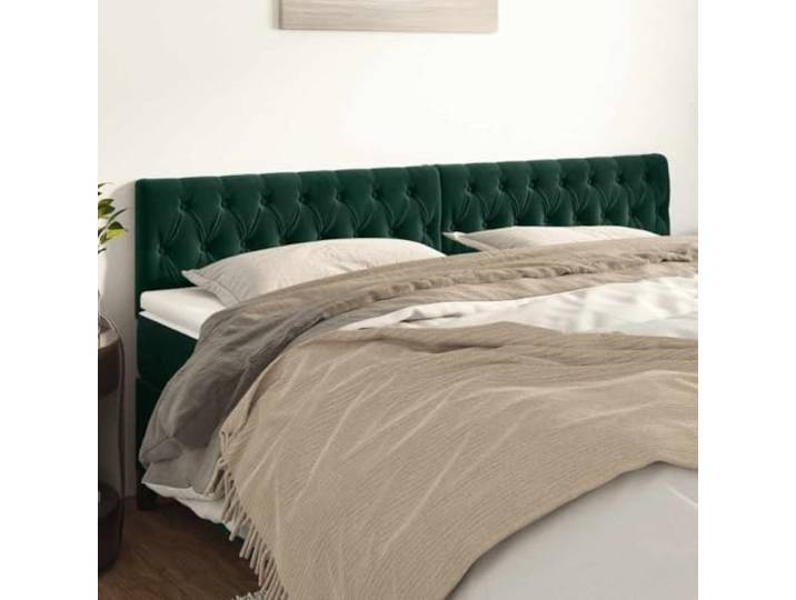 KTHLBRH 2-teiliges Kopfteil in dunkelgrün aus weichem Samt mit Beinen aus massivem Lärchenholz, klassisches Design und verstellbare Höhe zur Unterstützung des Rückens und optimalen Komfort, ideal