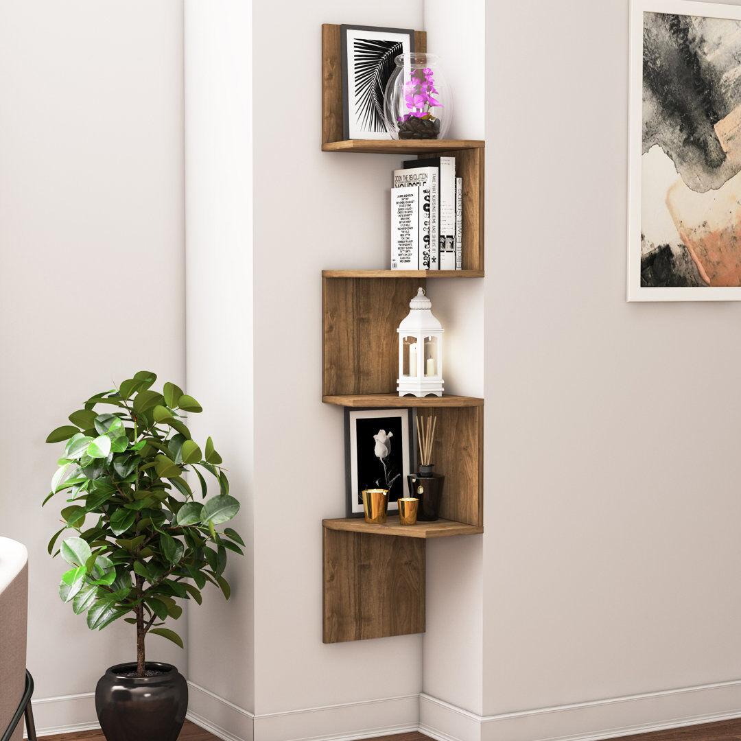 Ebern Designs Aaronn 4 Tier Floating Shelf Walnut