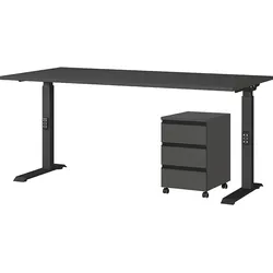 Büromöbel Set 2-teilig   Schreibtisch 160x80cm & Rollcontainer Graphit   Einstellbar 68-91 cm & Soft-Close