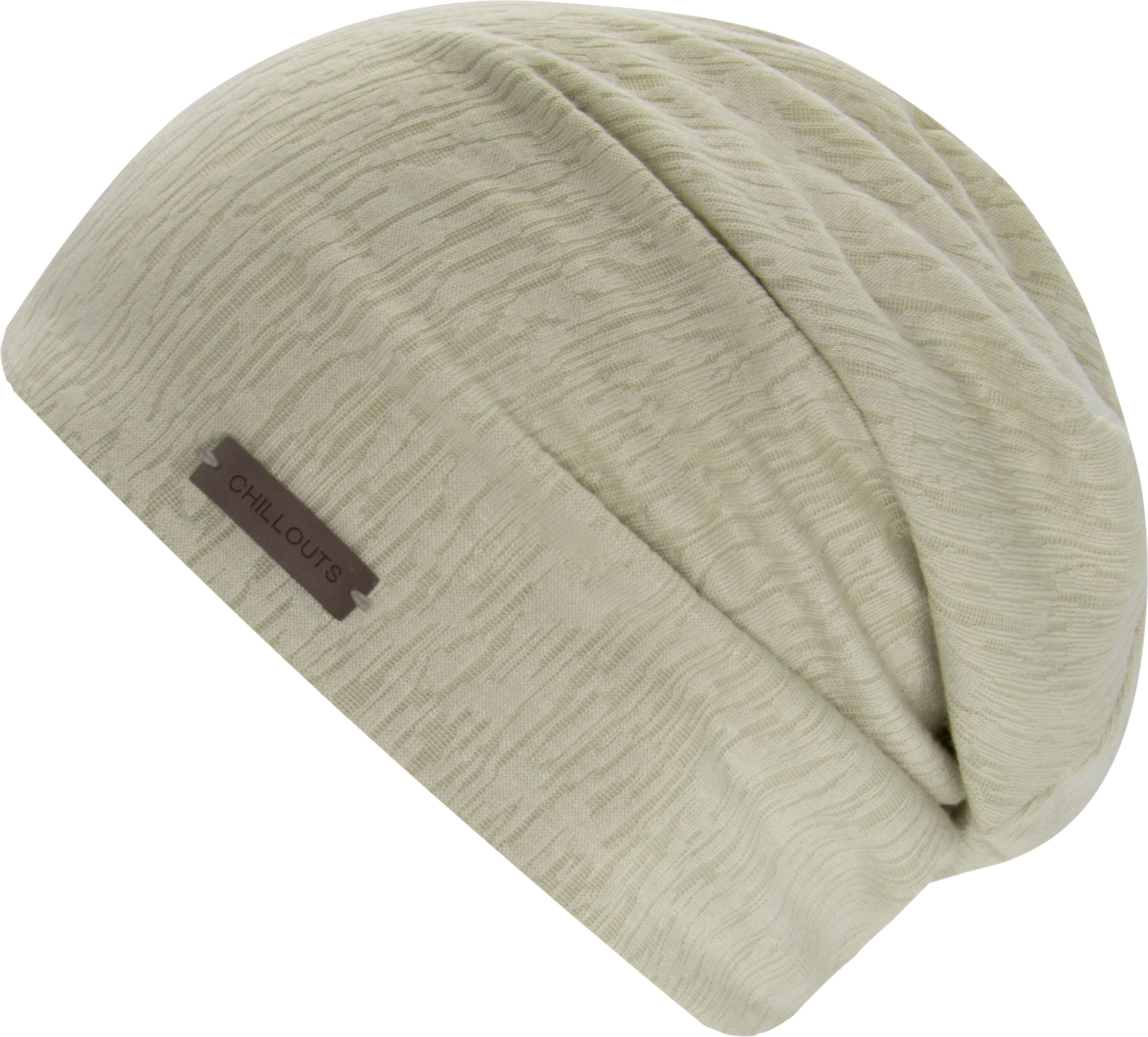 Beanie CHILLOUTS "Orsa Hat", beige (sand), Obermaterial: 75% Viskose, 18% Polyacryl, 7% Elasthan, Mützen Beanie, einfarbige Slouch-Beanie für Urban Styles sand Einheitsgröße