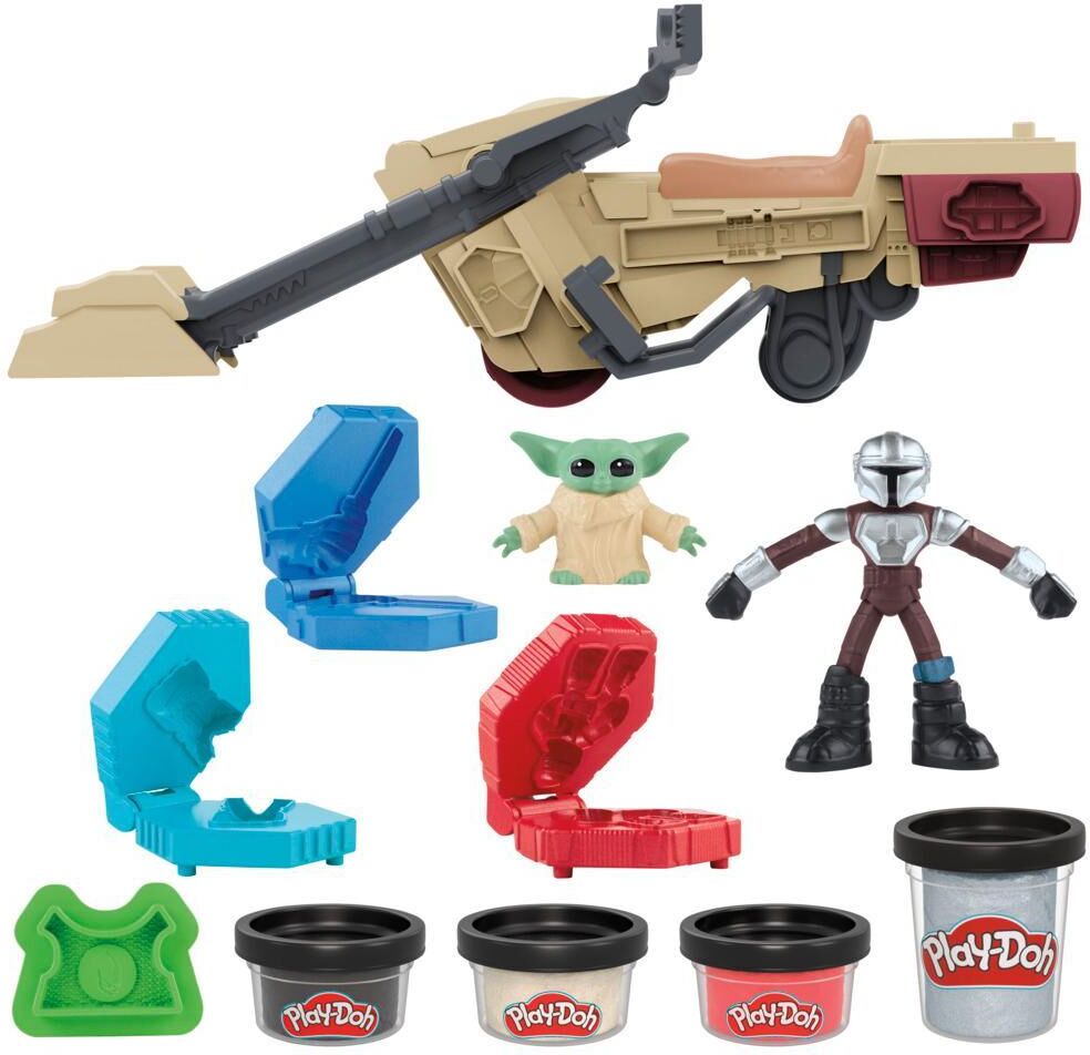 Play-Doh Star Wars: The Mandalorian Launching Speeder Playset - Includes Mandalorian & Grogu Figures, 4 Play-Doh Colors, for Ages 4+