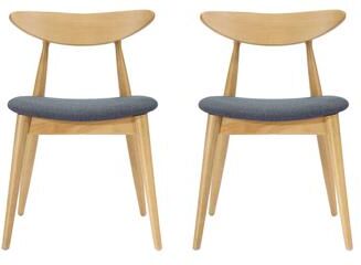 Ostweer Set of 2 Vintage Dining Chairs Natural Grey Side Chair Reception Chair Office Chair with Ergonomic Curved Backrest