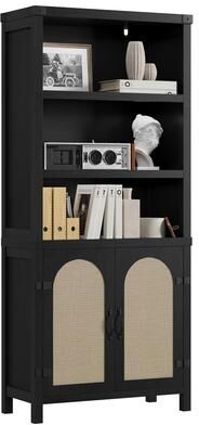 Garvee "Farmhouse Bookshelves and Bookshelves with Door, 70"" High Bookshelves with Three Levels of Open Storage"