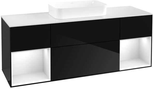 Villeroy und Boch Finion Waschtischunterschrank F741GFPH 160x60,3x50,1cm, Regale Glossy white lacquer, Glossy Black Lacquer