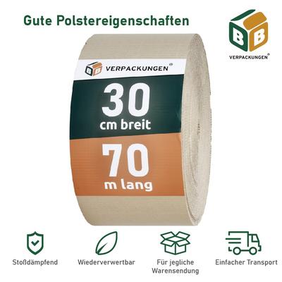 BB-Verpackungen GmbH 4 x Rollenwellpappe (0,3 x 70 m) Wellkarton Füllmaterial Polster Schutz Rollwellpappe BB-Verpackungen