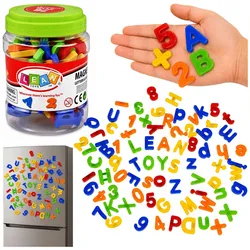 Magnetische Buchstaben und Zahlen im Glas, Alphabet-Lernmagnete, 79 Stück.