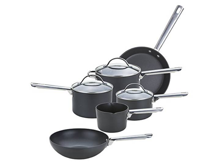 Anolon Professional Premium Antihaft-Kochtopf, Bratpfanne Und Bratpfannen mit Glasdeckeln, 6-Teiliges Set, Schwarz