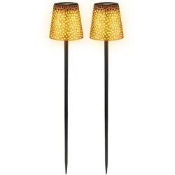 Steckleuchte LED Solar Garten Solarlampe für Außen Solar Stecklampe Metall, mit Erdspieß IP44, Lichteffekt, schwarz gold, LED 3000K, DxH 12x70cm, 2er Set