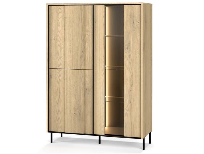 yourhouse24 Vitrine TIVOLI TI-02 (99 cm) – Cremona Eiche & Schwarz mit LED-Beleuchtung