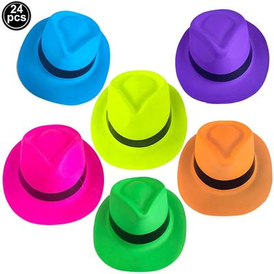 Uplift Picks Neon Party Fedora Hats Glow Bright Under UV Blacklight Party Celebrations hats (24 Pcs)