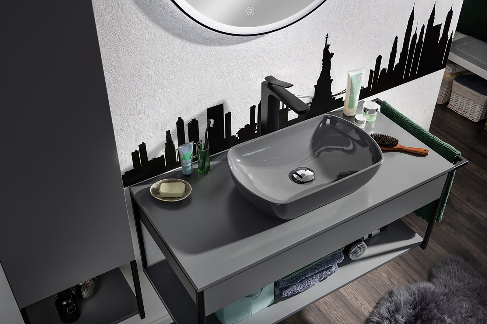 home24 Wastafelonderkast New York grijs/grijs 107 cm