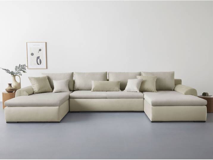 Wohnlandschaft HOME AFFAIRE Win U-Form, B: 366 cm - OTTO. Verlässliche Qualität. , beige, B:366cm H:85cm T:176cm, 100% Polyester, Sofas, Wohnlandschaft, Schlaffunktion, Bettkasten & 5 Zierkissen