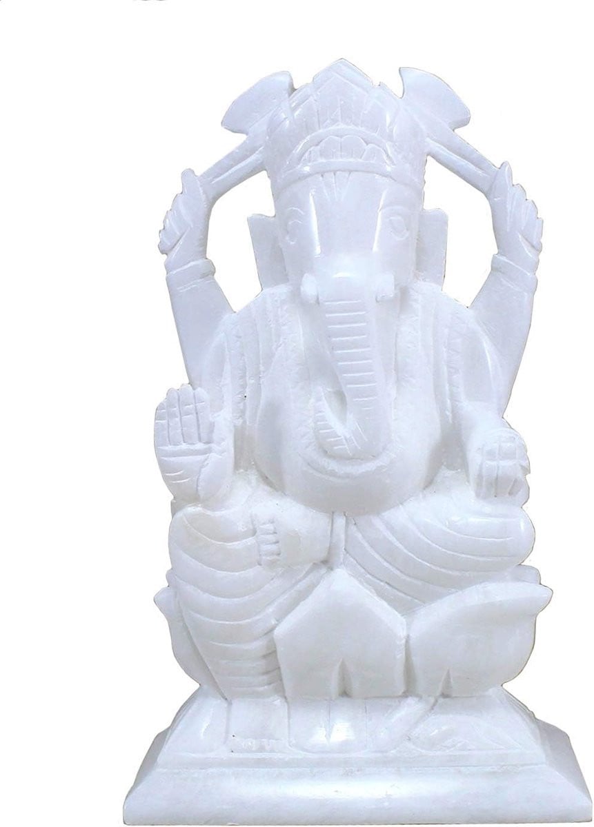 Ganesha Beeld - Handgemaakt Wit Marmer - Spirituele Decoratie voor op Tafel