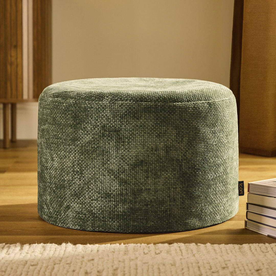 Brayden Studio icon Milano Chenille Round Footstool Bean Bag, Gold Olive 35cm H X 55cm W X 55cm D