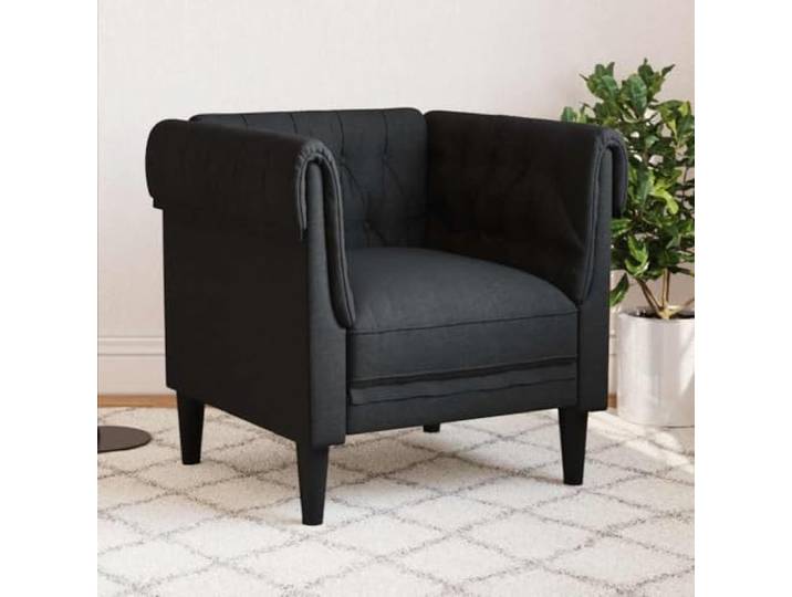 HEFZGDB Chesterfield-Sessel Schwarz Stoff Sofa Polsterstuhl mit gepolsterten Armlehnen und Rückenlehne für Wohnzimmer Komfort Bequem Langlebig Atmungsaktiv Strapazierfähig Stilvoll