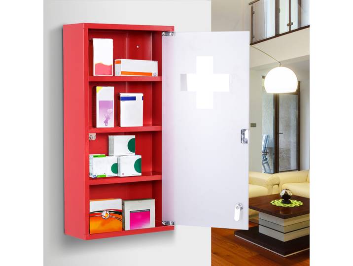 HOMCOM Armoire Pharmacie 30x12x60cm Verrouillable Rouge