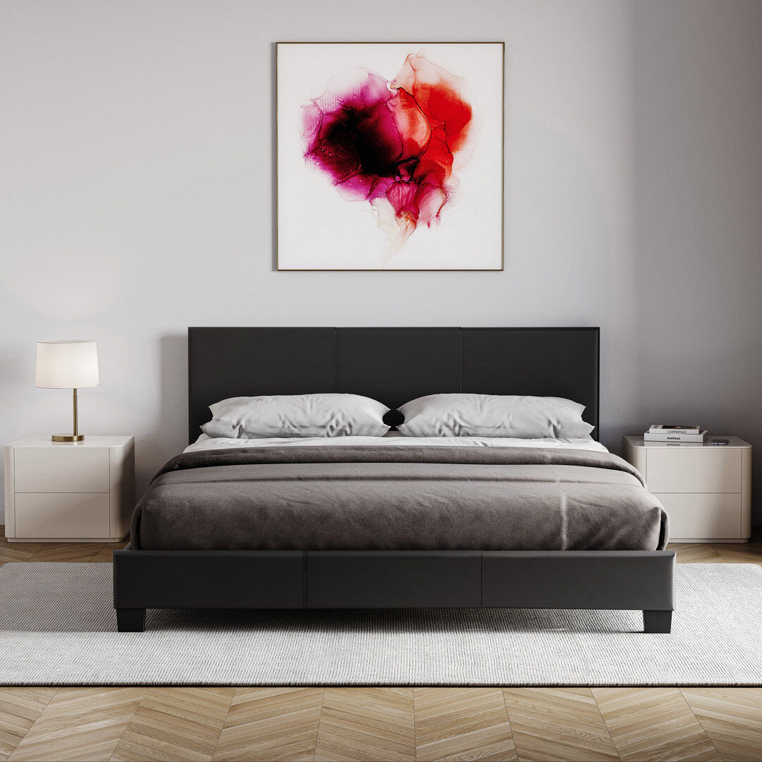 Zipcode Design Scipio Upholstered Faux Leather Bed, UKFR Certified Black Double (4'6)