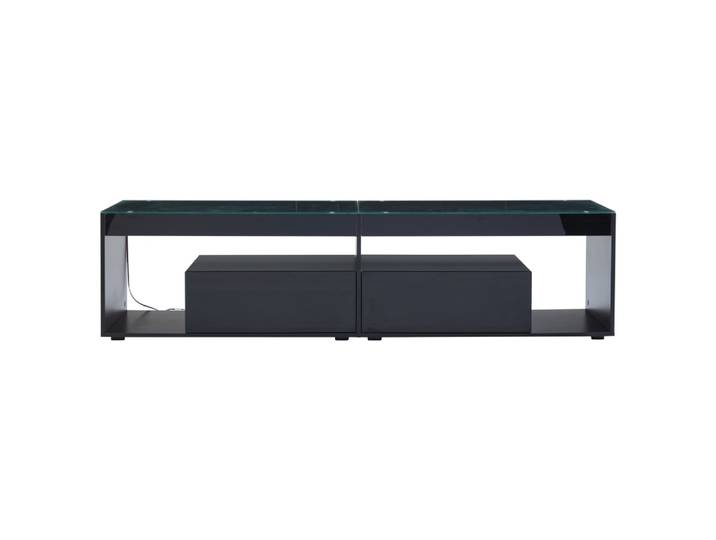 Meuble tv 2 tiroirs en verre noir l 160 cm