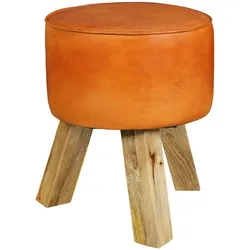 SITZHOCKER – Holz/Echtleder, 37x45x37 cm, modern, rund