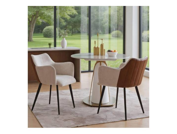 LuxusKollektion Esszimmerstuhl Esszimmerstühle 2er Set Küchenstühle PU Leder Leinen Beige leinen