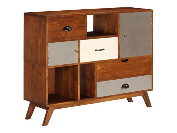 KGHFDVB Sideboard 115x35x86 cm Massivholz Akazie Retro Design, 4 Schubladen, 2 Schränke, Honigfarben, Einzigartige Holzmaserung
